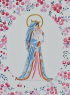 Carte de Baptême - Vierge Couronnée au Lys - Fuchsia