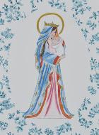 Carte de Baptême - Vierge Couronnée au Lys - Roses Bleu