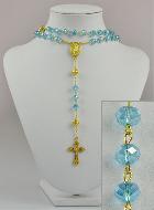 Chapelet Collier Fashion en Perles Cristal Bleu sur Chaîne Or