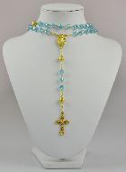 Chapelet Collier Fashion en Perles Cristal Bleu sur Chaîne Or