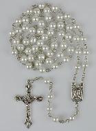 Chapelet en Perles Blanches - Médaille de Lourdes - 60 cm