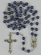 Chapelet en Perles Bleues - Médaille de Lourdes - 60 cm