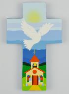 Croix Colombe Esprit Saint et Eglise - Cadeau de Baptême