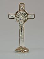 Croix de Saint Benoît Argenté sur Socle - Blanc