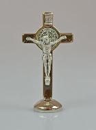 Croix de Saint Benoît Argenté sur Socle - Marron