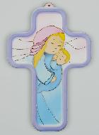 Croix en Bois de Baptême - Vierge Marie à l'Enfant