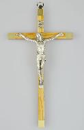 Crucifix en Bois d'Olivier et Christ en Métal Argenté