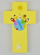 Croix en Bois Enfants du Monde Jaune - 12 cm