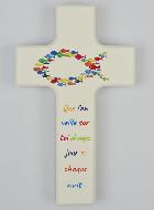 Croix Enfant en Bois Blanc Laqué - Ichtus