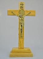 Croix de Saint Benoit en Bois d'Olivier - Socle Coffret