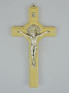 Crucifix Croix de Saint Benoit en Bois Ton Clair - 21cm