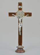 Croix de Saint Benoit sur Socle - 20cm - Métal Marron