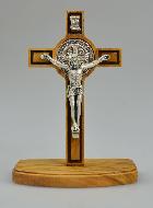 Crucifix de Saint Benoît en Bois d'Olivier sur Socle