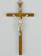 Crucifix du Christ en Bois et Métal Argenté à Suspendre - 13 cm