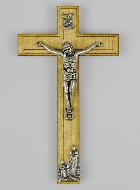 Crucifix en Bois avec Apparitions de Lourdes - Argenté 12 cm