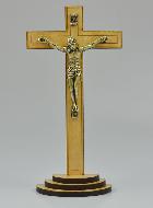 Crucifix en Bois Clair et Christ Style Bronze Doré - 16 cm