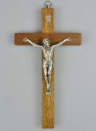Crucifix en Bois et Christ de Style Bronze Argent - 20 cm