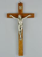 Crucifix en Bois et Christ de Style Bronze Argent - 25 cm