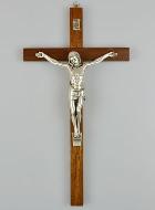 Crucifix en Bois et Christ de Style Bronze Argent - 30 cm