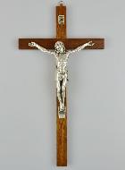 Crucifix en Bois et Christ de Style Bronze Argent - 30 cm