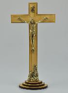 Crucifix en Bois et Christ Style Bronze Doré de Lourdes - 21 cm