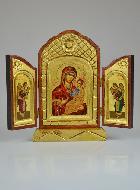 Icône Triptyque Vierge Marie Porte du Ciel sur Feuille d'Or - 26 cm