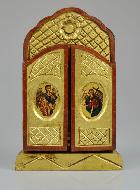 Icône Triptyque Vierge Marie Porte du Ciel sur Feuille d'Or - 26 cm