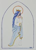 Image de Baptême - Vierge Couronnée à l'Enfant Jésus - Blanc