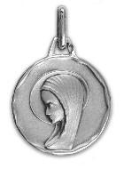 Médaille de Baptême Vierge au Voile Profil Gauche en Argent