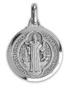 Médaille Saint Benoit en Argent Massif Bords Brillant - 18 mm