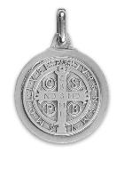 Médaille Saint Benoit en Argent Massif Bords Brillant - 18 mm