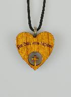 Pendentif Coeur Croix et Bénédiction en Bois Vernis - 2 cm