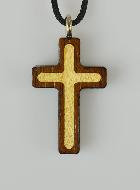 Pendentif Croix Classique en Bois Vernis 2 Tons - 3 cm