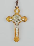 Pendentif Croix de Saint Benoit Baroque Bois d'Olivier - 8 cm