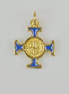 Pendentif Croix de Saint Benoit Dorée - Bleue - 2cm