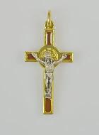 Pendentif Croix de Saint Benoit Dorée - Marron - 4cm