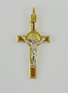 Pendentif Croix de Saint Benoit Dorée - Marron - 4cm