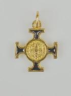 Pendentif Croix de Saint Benoit Dorée - Noir - 2cm