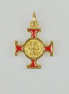 Pendentif Croix de Saint Benoit Dorée - Rouge - 2cm