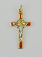 Pendentif Croix de Saint Benoit Dorée - Rouge - 4cm