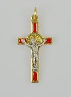 Pendentif Croix de Saint Benoit Dorée - Rouge - 4cm