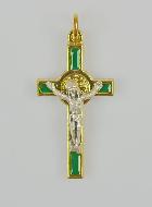 Pendentif Croix de Saint Benoit Dorée - Vert - 4cm