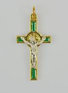 Pendentif Croix de Saint Benoit Dorée - Vert - 4cm