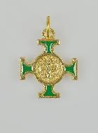 Pendentif Croix de Saint Benoit Dorée - Verte - 2cm