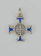 Pendentif Croix de Saint Benoit Métal - Bleu - 2cm