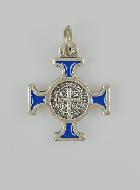 Pendentif Croix de Saint Benoit Métal - Bleu - 2cm