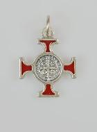 Pendentif Croix de Saint Benoit Métal - Rouge - 2cm