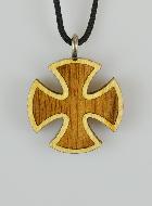 Pendentif Croix en Bois Carrée Vernis 2 Tons - 2,5 cm