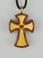 Pendentif Croix en Bois Coeur de Dieu Vernis 2 Tons - 2.5 cm