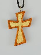 Pendentif Croix en Bois Moderne Vernis 2 Tons - 4 cm